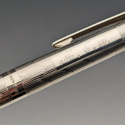 Circa 1970 British Vintage Yard O' Red Sterling Silver Propelled Pencil & Ballpoint Pen